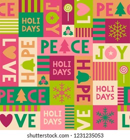 Linda tipografía y Elementos de Navidad sin patrón de fondo