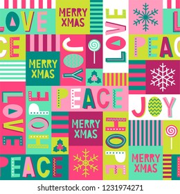 Cute typography and christmas elements seamless pattern background