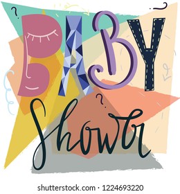 Cute typography flyer for baby shower in pastel colors.