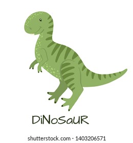 Cute Tyrannosaur dinosaur isolated on white background.Little dino for t-shirt, kids apparel, poster, nursery or etc. Vector Illustration.