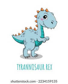 Cute tyrannosaur rex icon. Sticker for social networks and messengers. Charming character for children, mascot and toy. Fauna BC, biology and history concept. Cartoon flat vector illustration