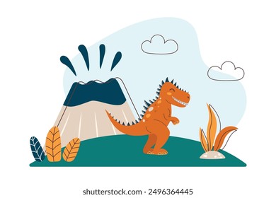 Cute Tyrannosaurus. Dinosaur Kids Style. Cute character. Flat vector illustration.