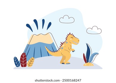 Cute Tyrannosaurus. Dinosaur Kids Style. Cute character. Flat vector illustration.