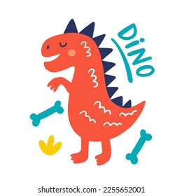 Cute Tyrannosaurus Dinosaur Vector illustration, Hand drawn Dino kids drawing.  Character cute animal art for nursery poster, kids greeting cards, apparel design, home decor.