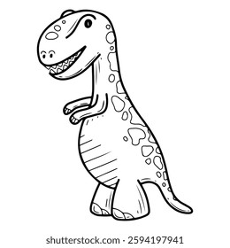 Cute tyrannosaurus. Hand drawn doodle. Dinosaur predatory lizard. Ancient animal. Fauna. Cartoon character for kid. Vector line art illustration.