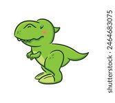 Cute Tyrannosaurus rex in Asian kawaii style. Dinosaur T-Rex, Prehistoric lizard, mascot. Cartoon character Funny vector illustration for stickers, logo, mascot, isolated elements