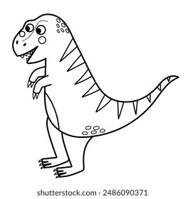 Cute Tyrannosaurus rex in black and white isolated element. Funny dinosaur t-rex of jurassic period in outline. Vector illustration 