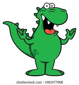 Cute Tyrannosaurus Rex cartoon characters standing and greeting, best for mascot or logo with primordial themes of children