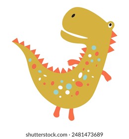 It's a cute Tyrannosaurus Rex in a cartoon shape. It can be used for decoration, wallpaper, design, etc.