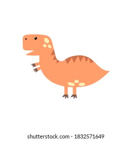 Cute tyrannosaurus rex in cartoon style isolated element. Funny dinosaur t rex for kids design. Green dino clipart. Vector illustration 