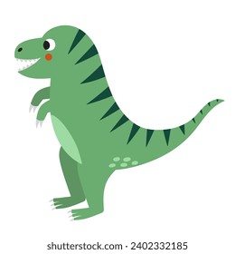 Cute Tyrannosaurus rex in cartoon style isolated element. Funny dinosaur t-rex of jurassic period for kids design. Prehistorical dino clipart. Vector illustration 