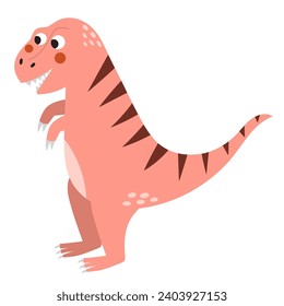 Cute Tyrannosaurus rex in cartoon style isolated element. Funny dinosaur t-rex of jurassic period for kids design. Prehistorical dino clipart. Vector illustration 