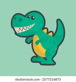 cute tyrannosaurus rex character with outline flat vector design