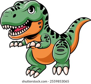 Cute Tyrannosaurus Rex Dinosaur Character in Vector Cartoon Illustration Design for sticker, badge, patch, banner, greeting card, invitation