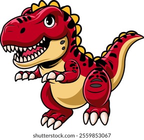 Cute Tyrannosaurus Rex Dinosaur Character in Vector Cartoon Illustration Design for sticker, badge, patch, banner, greeting card, invitation