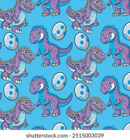 Cute Tyrannosaurus Rex and Egg Seamless Pattern in cartoon vector illustration design