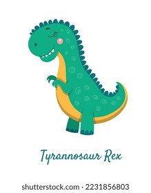 Icono de rex tiranosaurio. Pegatina para redes sociales y mensajeros. Juguete o mascota para los niños. Naturaleza y vida salvaje. Peligroso y aterrador depredador, reptil y lagarto. Dibujo vectorial plano de dibujos animados