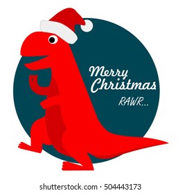 Cute Tyrannosaurus Rex Santa, Christmas Holiday Dinosaur Vector Illustration