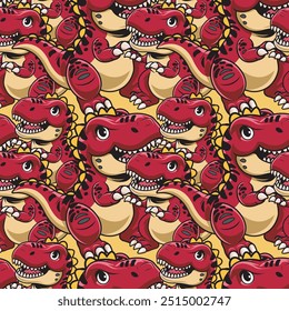 Cute Tyrannosaurus Rex Seamless Pattern in cartoon vector illustration design