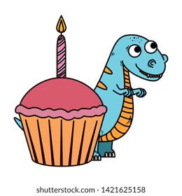 cute tyrannosaurus rex with sweet cupcake