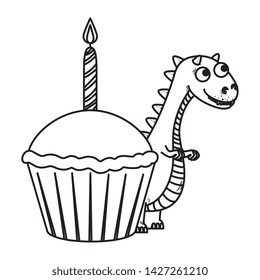 cute tyrannosaurus rex with sweet cupcake