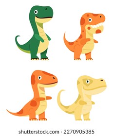 Cute tyrannosaurus set cartoon illustration. Vector flat illustration