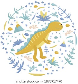Cute tyrannosaurus surrounded ancient plant