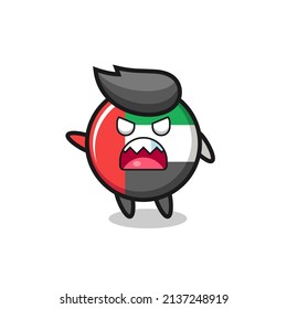 cute uae flag badge cartoon in a very angry pose , cute style design for t shirt, sticker, logo element