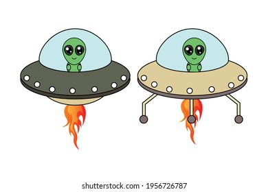 cute UFO and Alien Cartoon