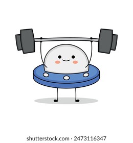 Cute UFO cartoon character lifting weight doodle