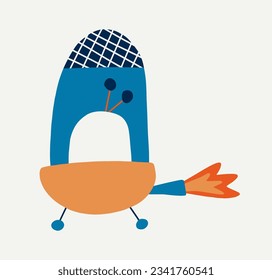 Cute UFO in cartoon style. Childish print with flying saucer. Hand drawn vector illustration for sticker, t shirt, cover, icon, decoration. 