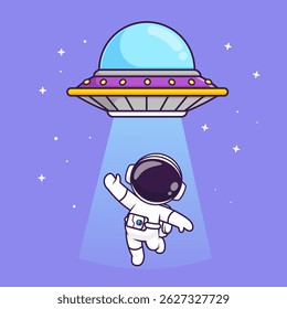 Cute Ufo Catching Astronaut Cartoon Vector Icon Illustration. Science Technology Icon Concept Isolated Premium Vector. Flat Cartoon Style