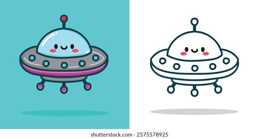 a cute UFO character for design element or coloring book element