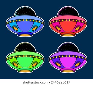 Cute Ufo Doodle Sticker Illustration