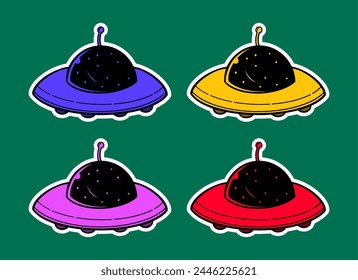 Cute Ufo Doodle Sticker Illustration