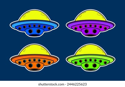Cute Ufo Doodle Sticker Illustration