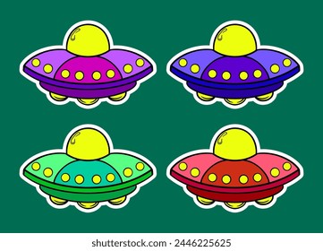 Cute Ufo Doodle Sticker Illustration