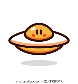 Cute ufo egg cartoon vector icon illustration 