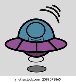 Cute UFO Flying In Space Cartoon Vector Icon Illustration. Science Technology Icon Concept Isolated Premium Vector. Flat Cartoon Style