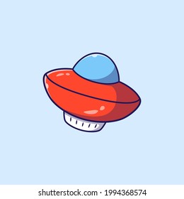 Cute UFO Flying. Spaceship Icon Concept. Flat Cartoon Vector Illustration Isolated.