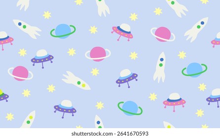 Cute UFO pattern background vector design