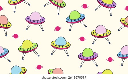 Cute UFO pattern background vector design