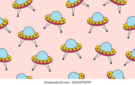Cute UFO pattern background vector design