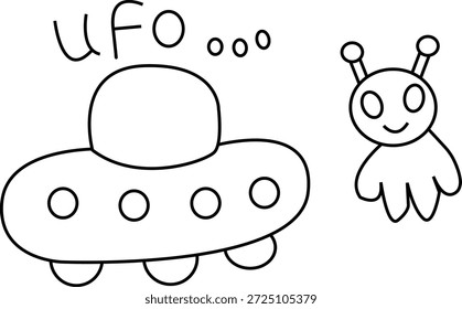 Cute Ufo Space Alien Doodle Line Art Sketch
