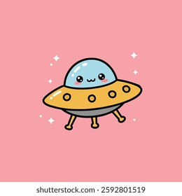 Cute Ufo In Space Cartoon Vector Icon Illustration. Science Technology Icon Concept Isolated Premium Vector. Flat Cartoon Style
