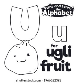 Cute ugli fruit ready to color it, learning letter 'U' during the grammar lesson.