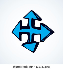 Cute ui signpost on white backdrop. Freehand comic bright blue color handdrawn way logotype emblem insignia design sketchy in clip art modern contour scribble graph style on paper label space for text
