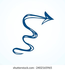 Cute ui signpost on white backdrop. Freehand outline red ink handdrawn way logotype emblem insignia design sketchy in clip art modern contour scribble graph style brush on paper label space for text