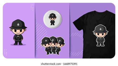 Cute Uk Police Officer Logo Character Mascot T Shirt Badge And Sticker Design