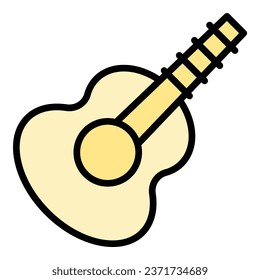 Cute ukulele icon outline vector. Hawaii guitar. Acoustic play color flat